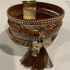 Festival Boho Faux Suede Tassle Cuff Bracelet NWOT